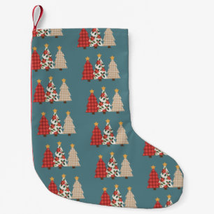 Petite Chaussette De Noël Arbre de Noël Patchwork Vintage Plaid Rouge Fêtes