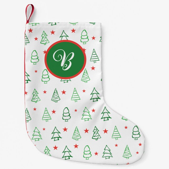 Petite Chaussette De Noël Arbre de Noël rouge et vert (Devant)