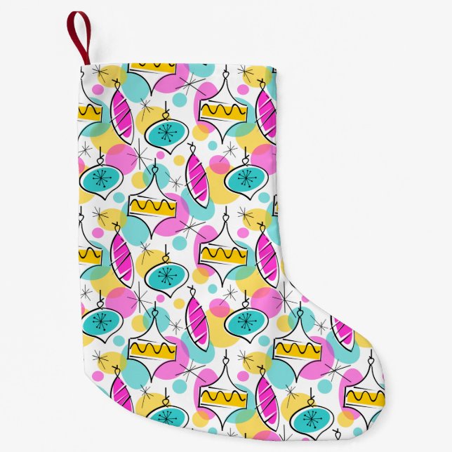 Petite Chaussette De Noël Arbre rétro Baubles Multi bas 2 côtés (Devant)