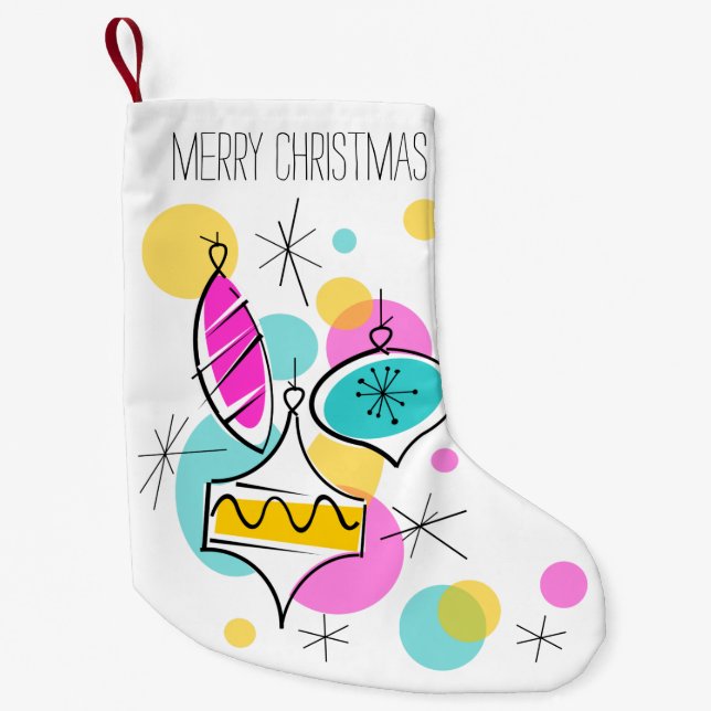 Petite Chaussette De Noël Arbre rétro Baubles Texte stocké 2 côtés (Devant)