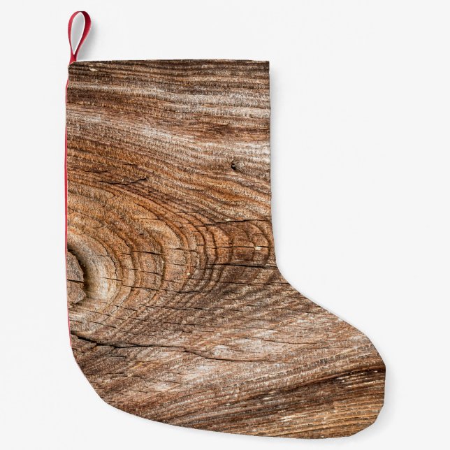 Petite Chaussette De Noël Arbre texture bois massif brut (Devant)