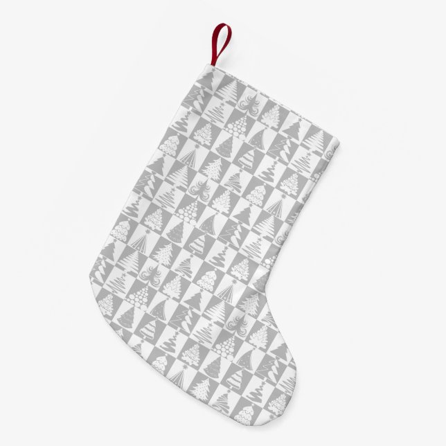 Petite Chaussette De Noël Arbres De Noël Argent Et Blanc Motif De Vacances (Devant (Accrochage))