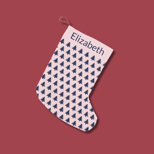 Petite Chaussette De Noël Arbres de Noël Bleu foncé Rose Pâle Fantaisistes N