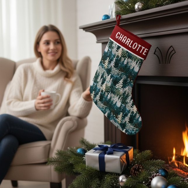 Petite Chaussette De Noël Arbres de Noël Bois Brodés Personnalisés (Créateur téléchargé)