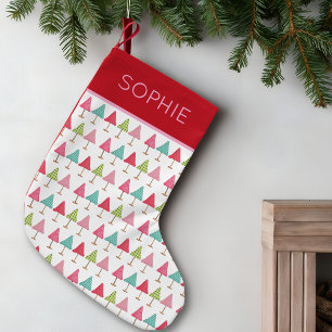 Petite Chaussette De Noël Arbres de Noël en tissu artisanaux – Rose Rouge Ve