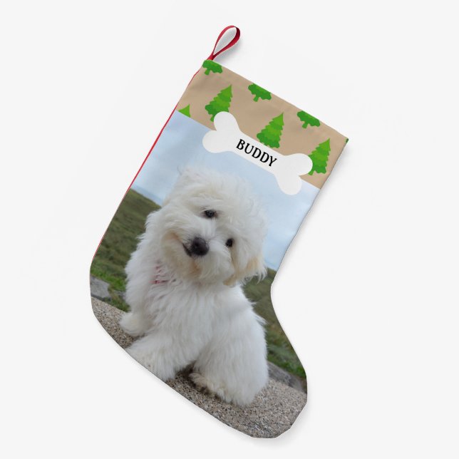 Petite Chaussette De Noël Arbres de Noël Motif Chien Os Animal Photo (Devant (Accrochage))