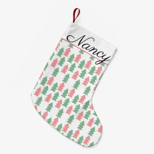 Petite Chaussette De Noël Arbres de Noël verts roses modernes