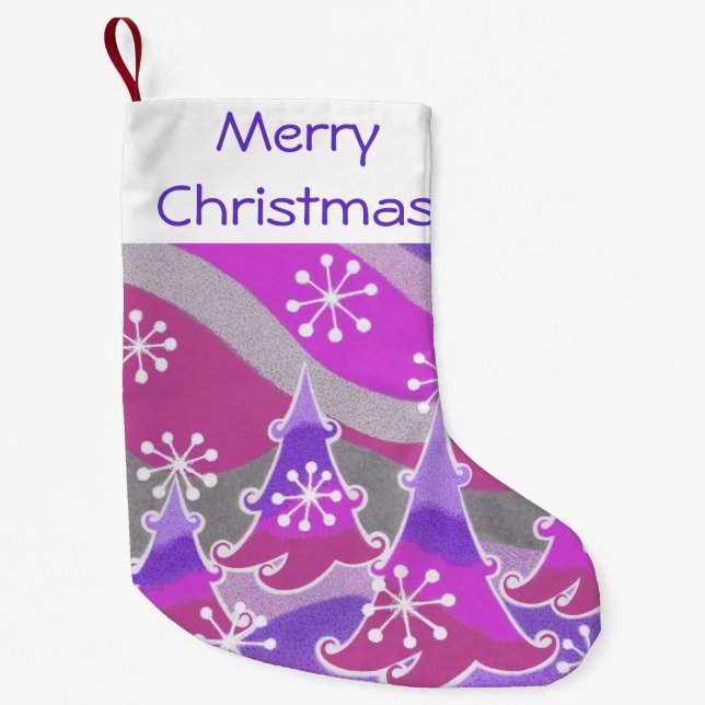 Petite Chaussette De Noël Arbres d'hiver violet Joyeux semis de Noël (Devant)