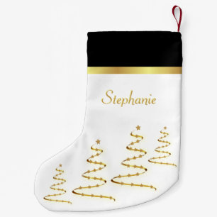 Petite Chaussette De Noël Arbres et étoiles de ruban élégants simples d'or