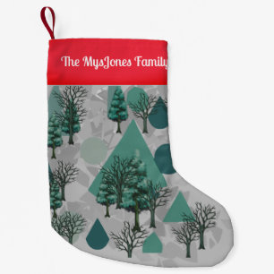 Petite Chaussette De Noël Arbres et formes minimalistes rétro personnalisés