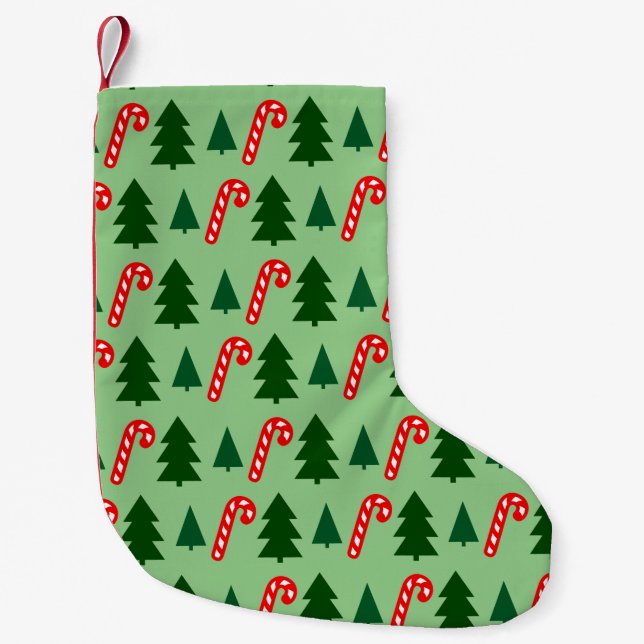 Petite Chaussette De Noël Arbres verts de Noël bâtons rouges de Noël (Devant)