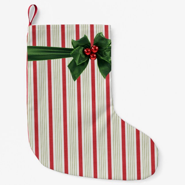 Petite Chaussette De Noël Arc de Noël avec arrière - plan rayé (Devant)