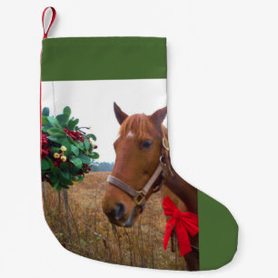 Petite Chaussette De Noël Arc rouge de gui et de cheval brun