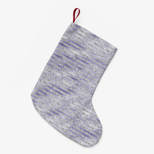 Petite Chaussette De Noël Argent violet rayures de Parties scintillant