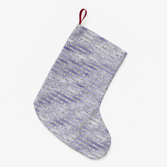 Petite Chaussette De Noël Argent violet rayures de Parties scintillant (Devant (Accrochage))