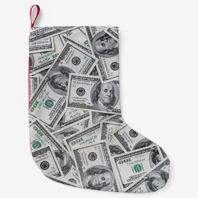Petite Chaussette De Noël Arrière - plan 100 Dollars. (Devant)