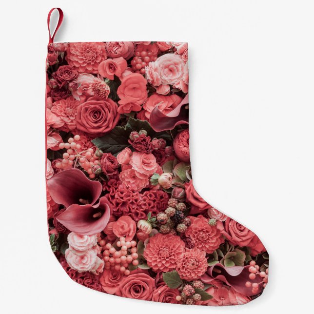 Petite Chaussette De Noël Arrière - plan abstrait fleuri rapproché. (Devant)