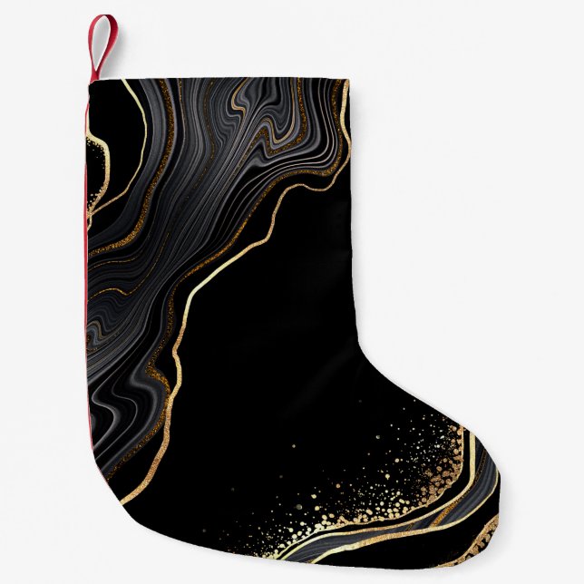 Petite Chaussette De Noël arrière - plan d'agate noire abstrait avec veines  (Devant)