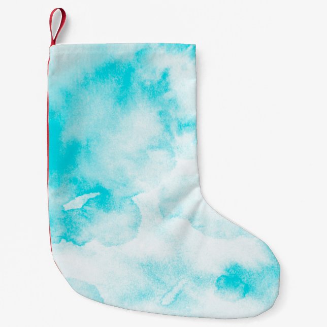 Petite Chaussette De Noël Arrière - plan d'aquarelle bleu (Devant)