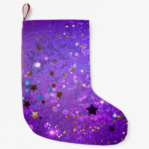 Petite Chaussette De Noël Arrière - plan de feuille violet avec étoiles