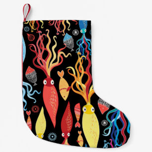 Petite Chaussette De Noël Arrière - plan noir de poisson calmar multicolore