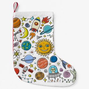 Petite Chaussette De Noël Arrière - plan spatial. Planètes du système sol