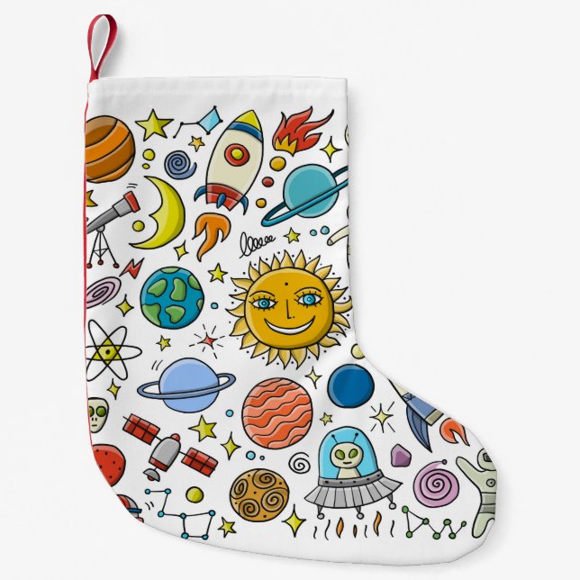 Petite Chaussette De Noël Arrière - plan spatial. Planètes du système solair (Devant)