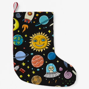 Petite Chaussette De Noël Arrière - plan spatial. Planètes du système solair