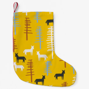 Petite Chaussette De Noël Arrière - plan tribal avec des chevaux et des arbr