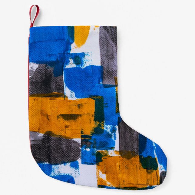 Petite Chaussette De Noël Art abstrait bleu, orange et gris (Devant)