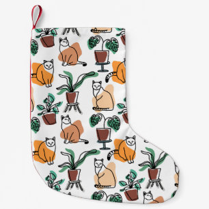 Petite Chaussette De Noël Art de trait dessin chats et fleurs
