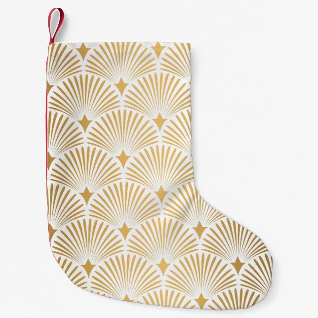Petite Chaussette De Noël Art Déco : Elégance Gold-White. (Devant)