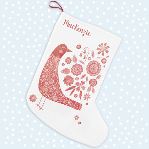 Petite Chaussette De Noël Art folklorique d'oiseaux personnalisé