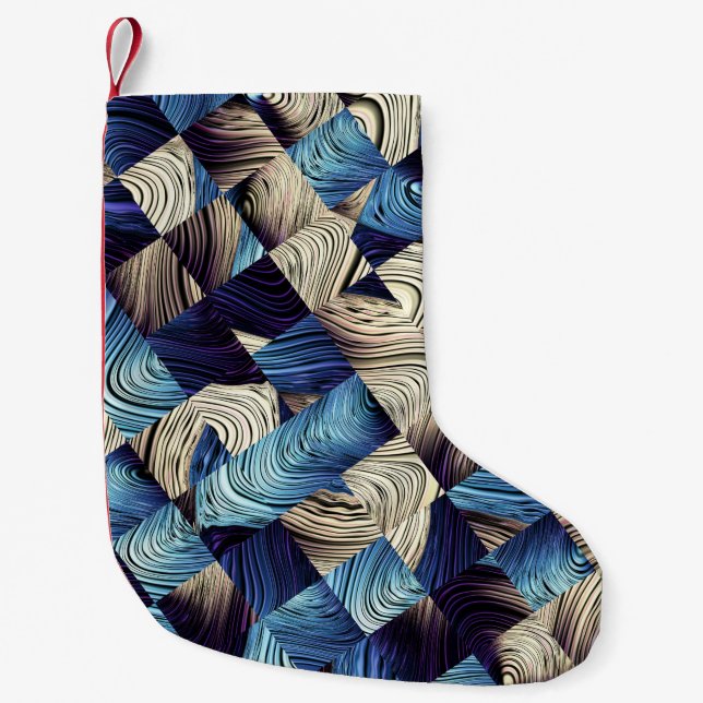 Petite Chaussette De Noël Art numérique Bleu Carrés Abstraits (Devant)