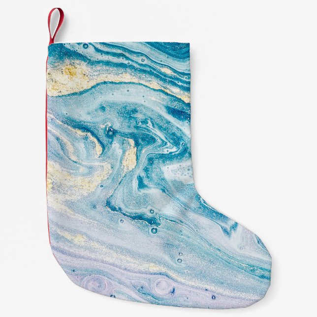 Petite Chaussette De Noël Art Océanique : Fissures D'Agate De Marbre. (Devant)