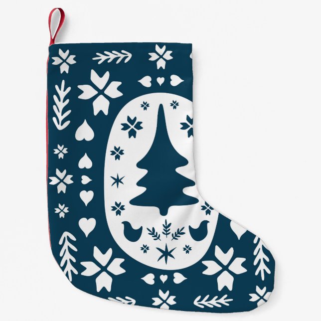 Petite Chaussette De Noël Art populaire de Noël : Doodle scandinave. (Devant)