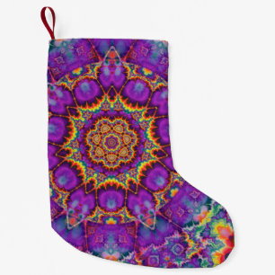 Petite Chaussette De Noël Art pourpre de kaléidoscope d'arc-en-ciel de fleu