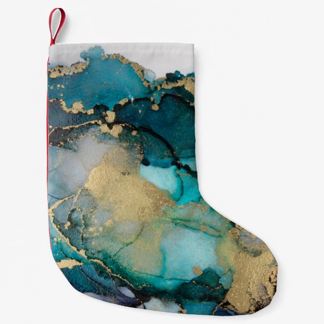 Petite Chaussette De Noël Artabstracte turquoise d'alcool d'alcool noir, art (Devant)
