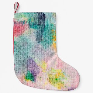 Petite Chaussette De Noël Artiste Bleu. Présentation contemporaine blanche.