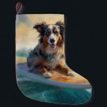 Petite Chaussette De Noël Australian Shepherd Beach Surfing Peinture<br><div class="desc">Plongez dans le monde ludique de l'aventure canine avec cette peinture captivante. Un chien en ébullition se rend aux vagues, chevauchant habilement le surf sur une plage baisée par le soleil. L'oeuvre d'art vibrante capte magnifiquement l'essence de l'excitation au bord de la plage tandis que le chien court sans crainte...</div>