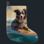 Petite Chaussette De Noël Australian Shepherd Beach Surfing Peinture<br><div class="desc">Plongez dans le monde ludique de l'aventure canine avec cette peinture captivante. Un chien en ébullition se rend aux vagues, chevauchant habilement le surf sur une plage baisée par le soleil. L'oeuvre d'art vibrante capte magnifiquement l'essence de l'excitation au bord de la plage tandis que le chien court sans crainte...</div>