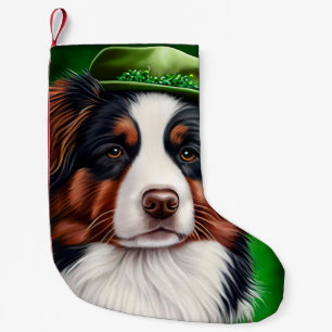 Petite Chaussette De Noël Australian Shepherd dog en tenue de St. Patrick's 