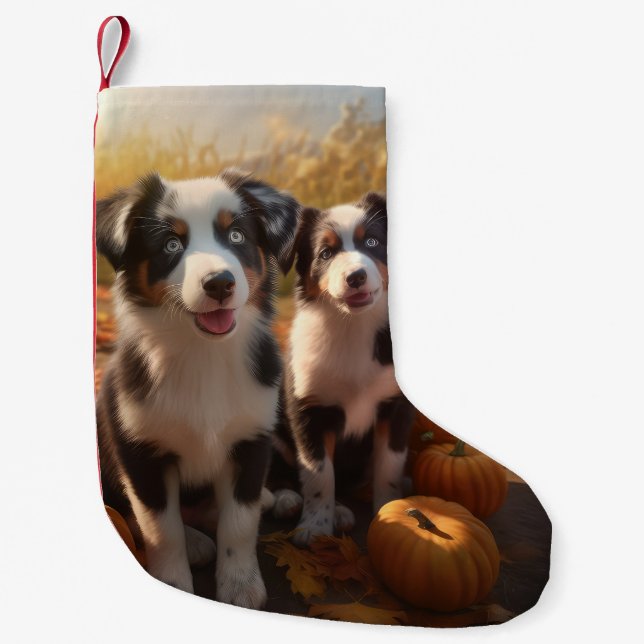 Petite Chaussette De Noël Australian Shepherd Puppy Citrouille de plaisir d' (Devant)