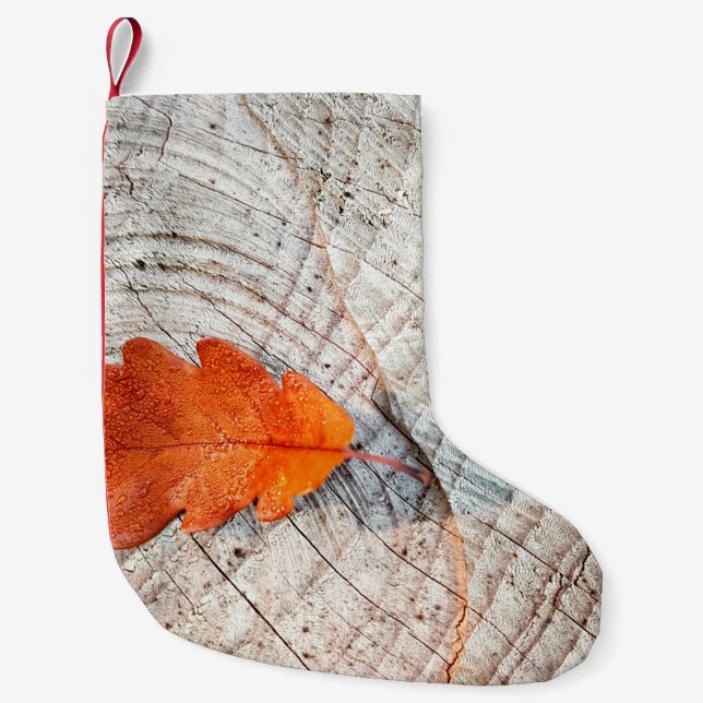 Petite Chaussette De Noël automne feuilles de chêne (Devant)