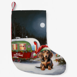 Petite Chaussette De Noël Aventure de Noël de la caravane de Dachshund d'hiv