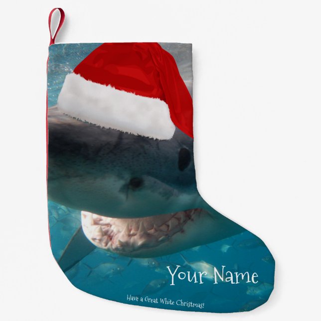 Petite Chaussette De Noël Avoir un grand requin blanc Noël Santa Hat drôle (Devant)