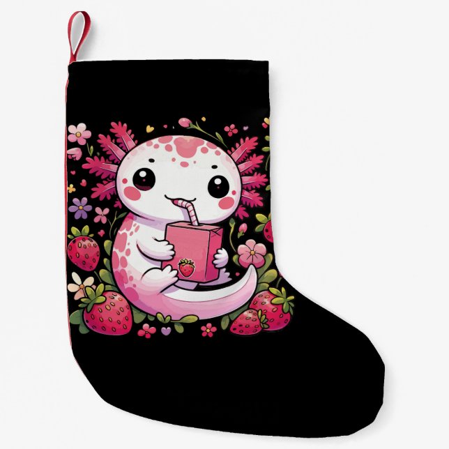 Petite Chaussette De Noël Axolotl Boire du lait de fraise japonais (Devant)