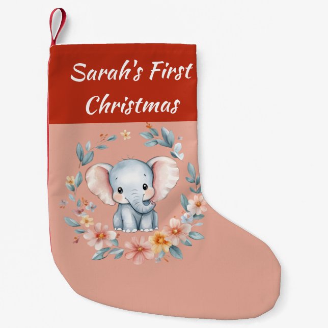 Petite Chaussette De Noël Baby's First Christmas Cute Elemphant Floral  (Devant)