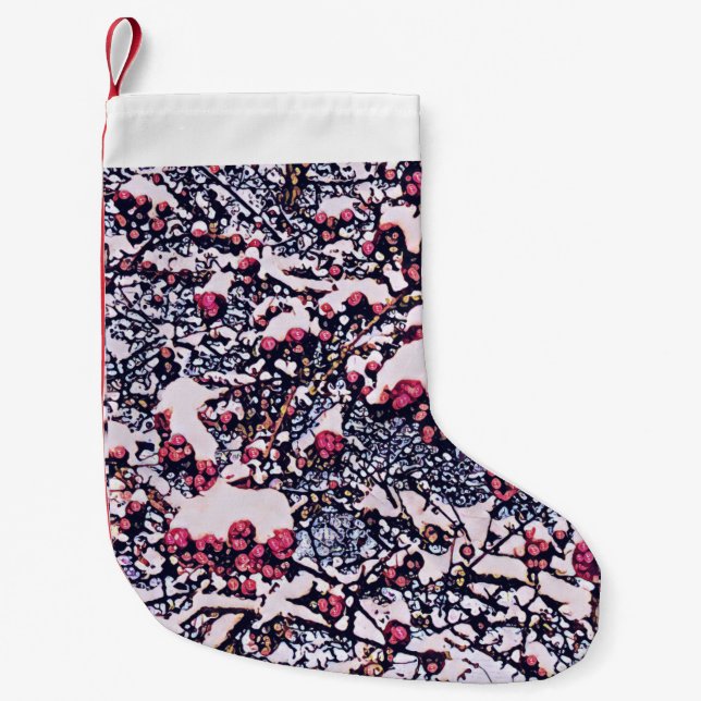 Petite Chaussette De Noël baies rouges et neige Noël Stocking (Devant)