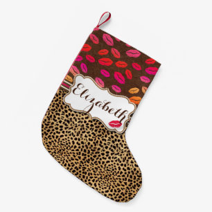 Petite Chaussette De Noël Baisers de lèvres d'empreinte de léopard